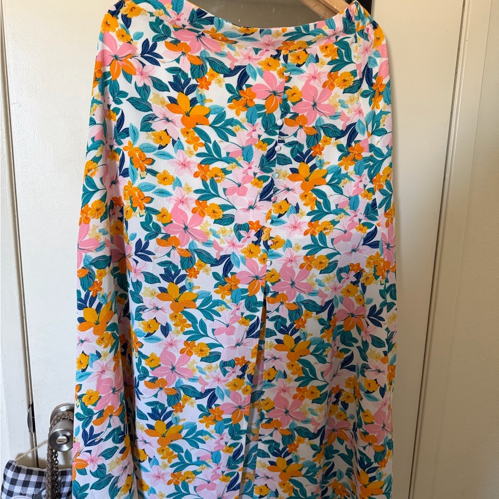 BCBG Floral Maxi Skirt in Pink, Orange, and Green
